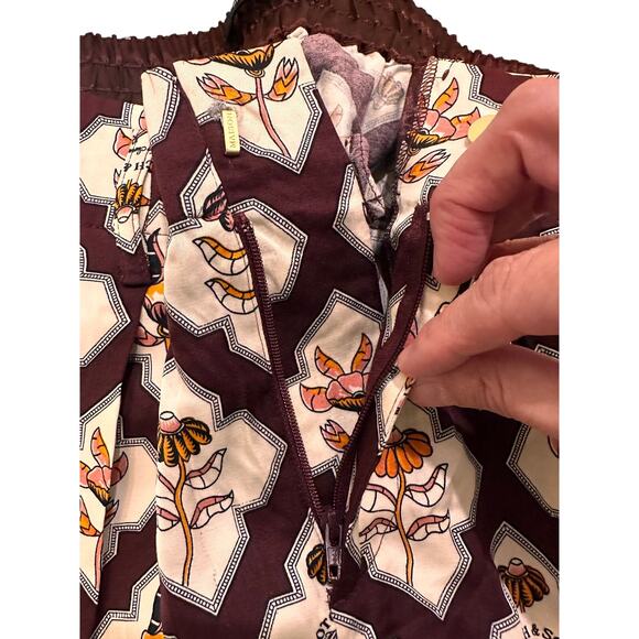 Scotch & Soda Sun Ray Satin Burgundy Floral Print Pleated Straight Leg Pants, S - Picture 8 of 16